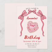 Invitation Gâteau rose rétro et coquette de la bow Anniversai (Devant / Derrière)