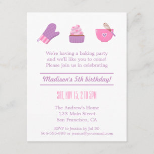 Invitation Gâteau Rose Violet Fête Anniversaire Cuisine Moder