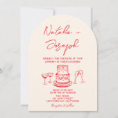 Invitation Gâteau Rouge Dessiné à la Main Rétro Unique en For (Devant)