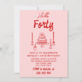 Invitation Gâteau rouge rose de la 40e main Bonjour Quarante  (Devant)