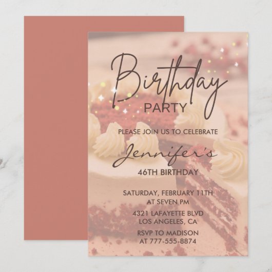Invitation Gâteau simple moderne élégant 46e anniversaire (Devant / Derrière)