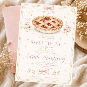 Invitation gâteau sucré floral cerise rose cœur