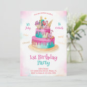 Invitation Gâteau sucré pour les filles rose mignon enfants 1 (Debout devant)