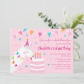 Invitation Gâteau tout Llama amusant 3e anniversaire rose (Debout devant)