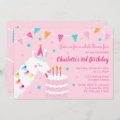 Invitation Gâteau tout Llama amusant 3e anniversaire rose (Devant / Derrière)