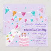 Invitation Gâteau tout Llama amusant 3ème anniversaire violet (Devant / Derrière)