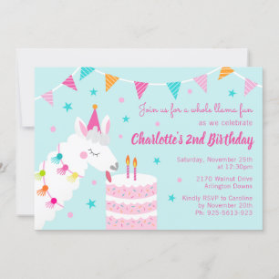 Invitation Gâteau tout Llama Fun 2e anniversaire Aqua