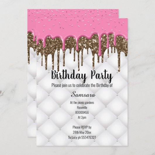 INVITATION GÂTEAU TUFÉ EN CHOCOLAT ROSE TOUTE OCCASION ANNIVE (Devant / Derrière)