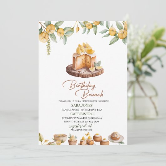 Invitation Gâteaux citron Aquarelle Brunch d'anniversaire (Debout devant)
