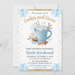 Invitation Gâteaux de l'hiver bleu aquarelle et bébé au choco
