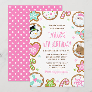 Invitation Gâteaux de Noël Fête d'anniversaire Rose et Vert
