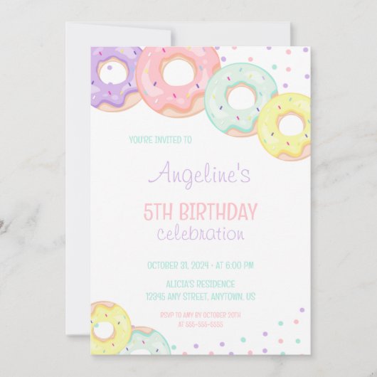 Invitation Gâteaux Donuts Colorés Anniversaire Enfants (Devant)