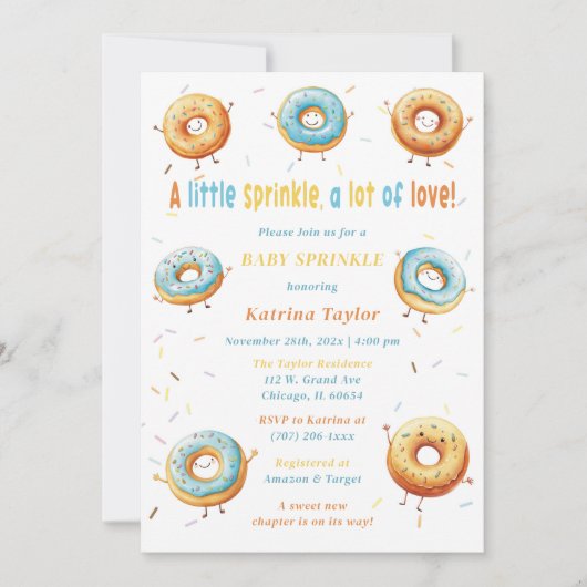 Invitation Gâteaux Donuts Éditable Bébé Garçon Sprinkle (Devant)