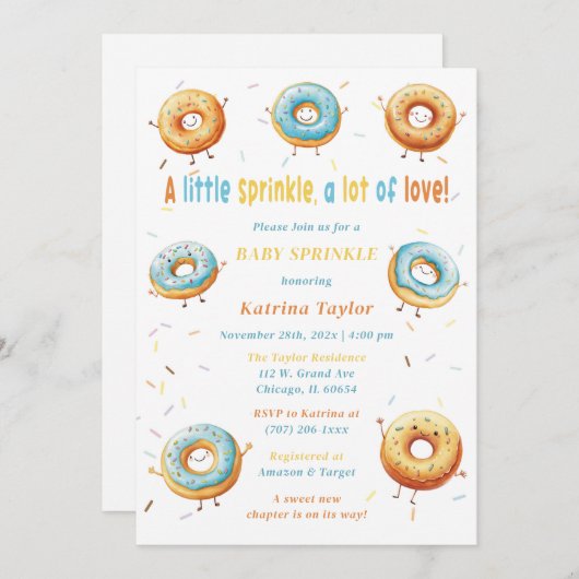 Invitation Gâteaux Donuts Éditable Bébé Garçon Sprinkle (Devant / Derrière)