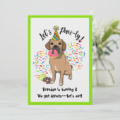 Invitation Gâteaux en forme de chien Puggle drôle pour fête d (Debout devant)