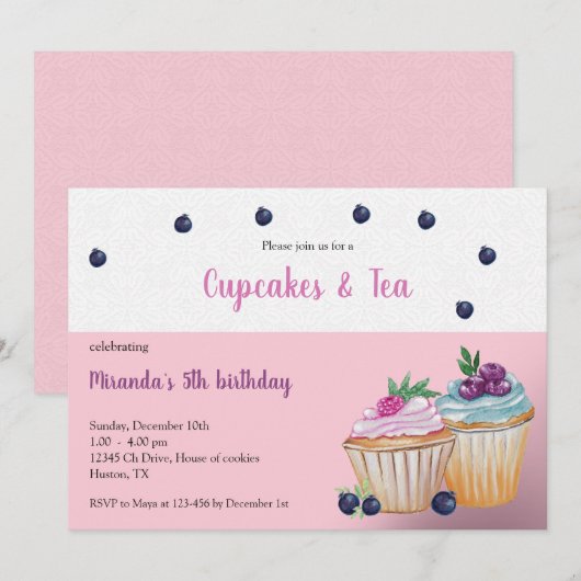 Invitation Gâteaux Et Fête D'anniversaire Thé (Devant / Derrière)