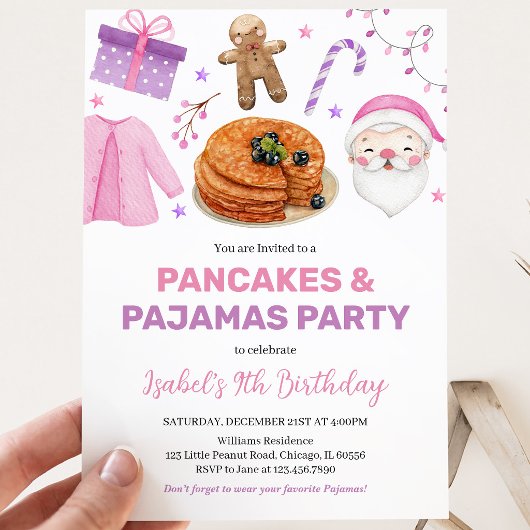 Invitation Gâteaux et Pyjamas Rose Violet Anniversaire