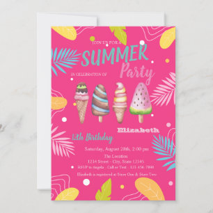 Invitation Gâteaux glacés Feuilles Tropicales Rose Anniversai