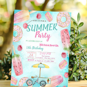Invitation Gâteaux,Macarons,Glace Vélo Fête d'anniversaire