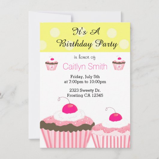 Invitation Gâteaux roses d'anniversaire (Devant)