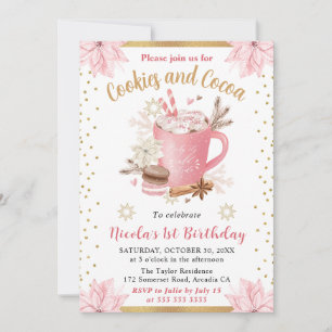 Invitation Gâteaux roses d'hiver et cacao pour un premier ann