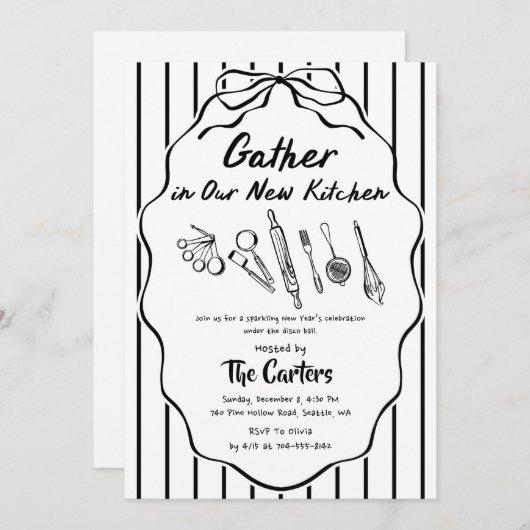 Invitation Gather in Our New Kitchen Housewarming (Devant / Derrière)