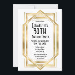 Invitation Gatsby 1920 Art Déco Blanc | Gold 30th Birthday<br><div class="desc">Art Déco Grand Design de fête d'anniversaire en Blanc et Or. Idéal pour une fête sur le thème des années 1920. La papeterie correspondante est disponible dans le magasin. Les modèles sont prêts à personnaliser et à customiser avec les détails de votre fête.</div>