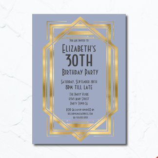 Invitation Gatsby 1920 Art Déco Blue | Gold 30th Birthday