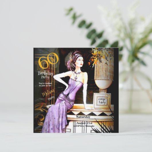 Invitation Gatsby Art Déco 60e fête d'anniversaire (Debout devant)