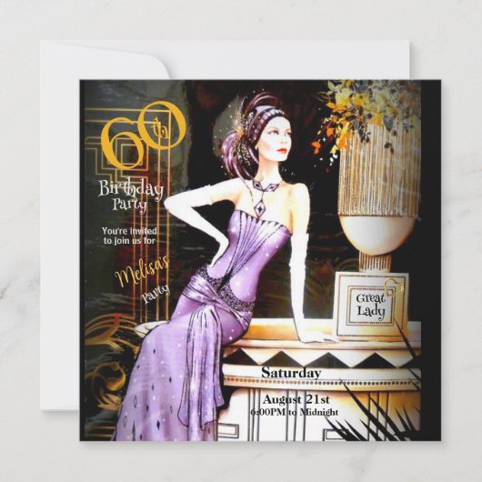 Invitation Gatsby Art Déco 60e fête d'anniversaire (Devant)