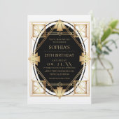 Invitation Gatsby Art Deco Black 25th Birthday Party (Debout devant)