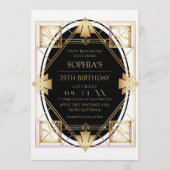 Invitation Gatsby Art Deco Black 25th Birthday Party (Devant)