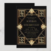 Invitation Gatsby Art Deco Black 50th Birthday Party (Devant / Derrière)
