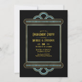 Invitation Gatsby Art Deco Blue & Gold Engagement Party Photo (Devant)