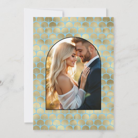 Invitation Gatsby Art Deco Blue & Gold Engagement Party Photo (Dos)