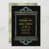 Invitation Gatsby Art Deco Blue & Gold Engagement Party Photo (Devant / Derrière)