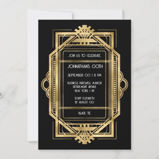 Invitation Gatsby art déco cadre or do-it-yourself fête photo (Devant)