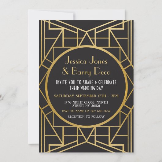 Invitation Gatsby Art déco des années 1920 Great 20's Wedding (Devant)