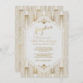 Invitation Gatsby Art Déco Gold White Réception (Devant / Derrière)