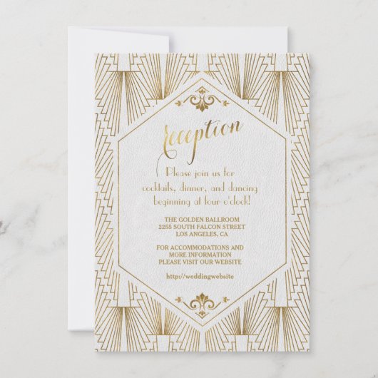 Invitation Gatsby Art Déco Gold White Réception (Devant)