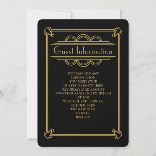 Invitation GATSBY ART DECO mariage ENREGISTRER LA DATE (Dos)