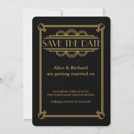 Invitation GATSBY ART DECO mariage ENREGISTRER LA DATE (Devant)