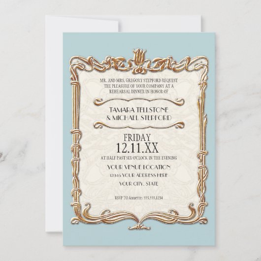 Invitation Gatsby Art Déco Nouveau dentelle Faux Gold Tulip (Devant)