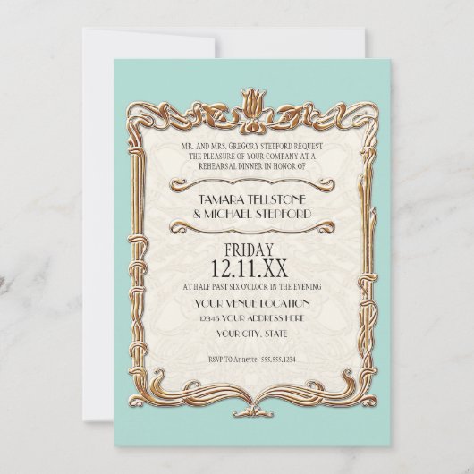 Invitation Gatsby Art Déco Nouveau dentelle Faux Gold Tulip (Devant)