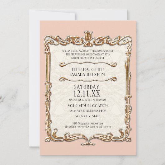 Invitation Gatsby Art Déco Nouveau dentelle Faux Gold Tulip (Devant)