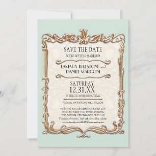 Invitation Gatsby Art Déco Nouveau dentelle Faux Gold Tulip