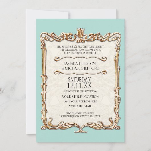 Invitation Gatsby Art Déco Nouveau dentelle Faux Gold Tulip (Devant)