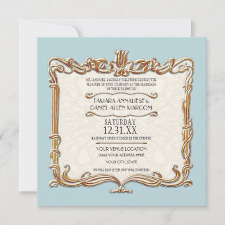 Invitation Gatsby Art Déco Nouveau dentelle Faux Gold Tulip