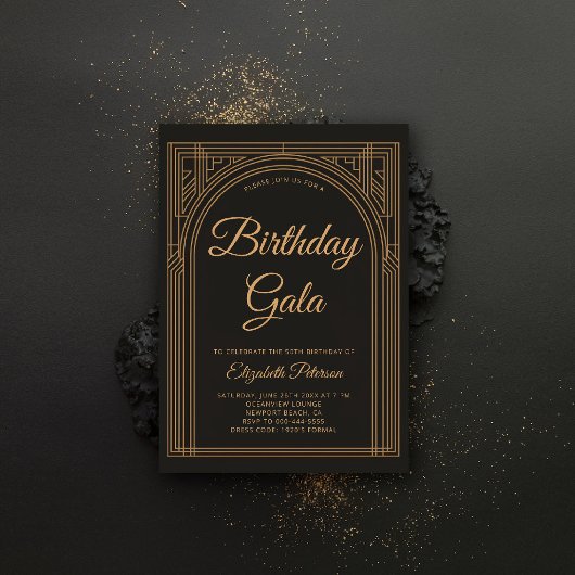 Invitation Gatsby Art Déco Roaring 20s Elégant Anniversaire d