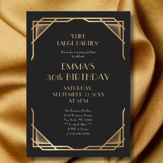 Invitation Gatsby Black Gold 30e fête d'anniversaire